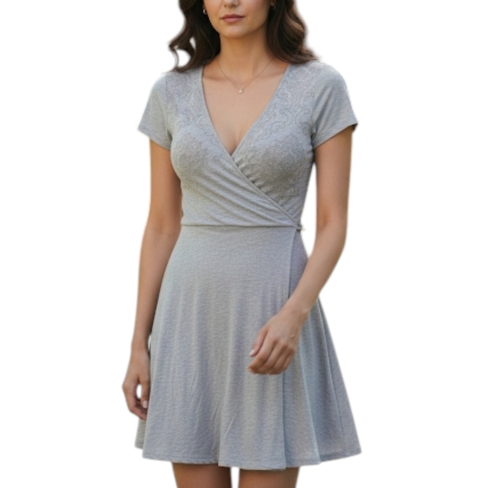 Brave Soul Wrap Dress Stretchy Minimalist Women M Comfy Neutral Y2K Classic Grey